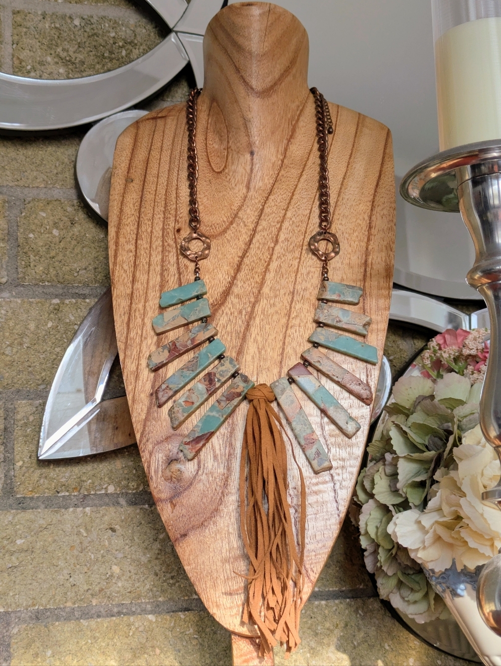 Southwest Style Rustic Howlite Frame Tassel Necklace By Shyanne